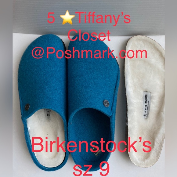 Birkenstock slip on clogs blue clogs faux shearling footbed Birks blue clogs 9 - Picture 2 of 14